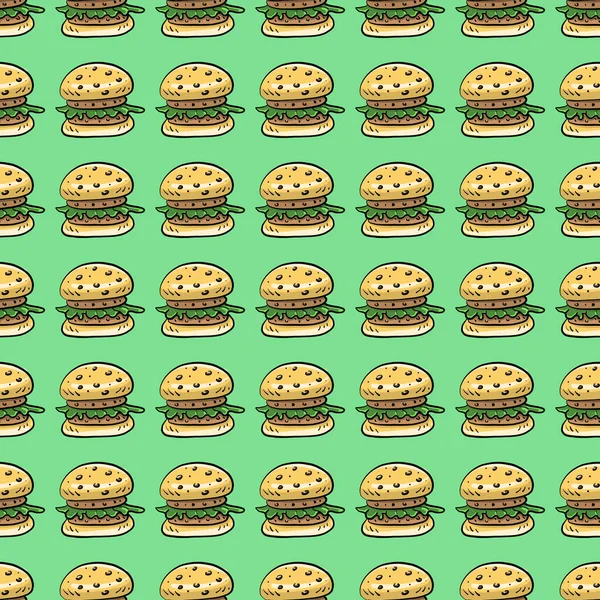 Burger Μοτίβο Εικονογράφηση Διάνυσμα Λευκό Φόντο — Διανυσματικό Αρχείο