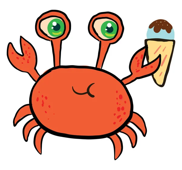 Crabe Avec Crème Glacée Illustration Vecteur Sur Fond Blanc — Image vectorielle