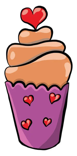 Cupcake Con Corazón Ilustración Vector Sobre Fondo Blanco — Archivo Imágenes Vectoriales