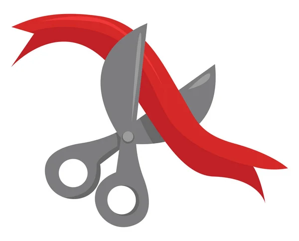 Rood Lint Schaar Illustratie Vector Witte Achtergrond — Stockvector