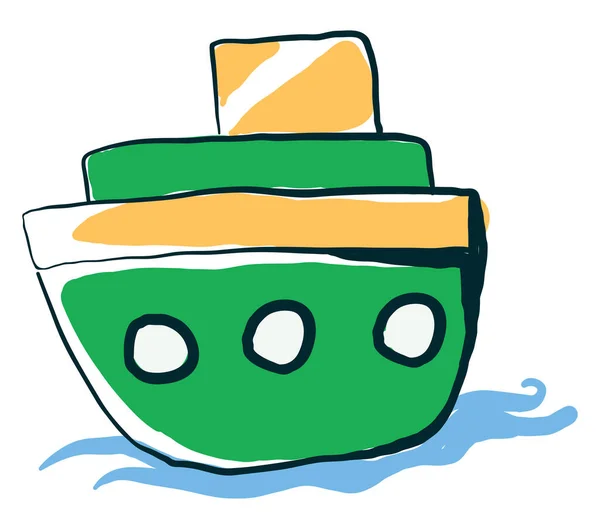 Barco Verde Sobre Agua Ilustración Vector Sobre Fondo Blanco — Vector de stock