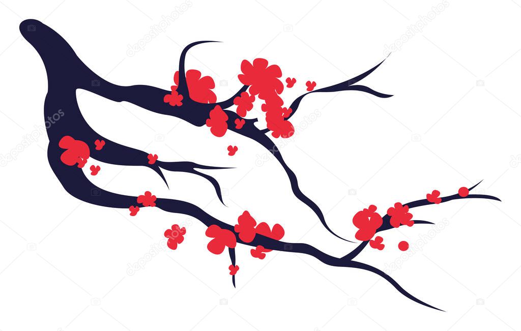 Blooming tree, illustration, vector on white background.