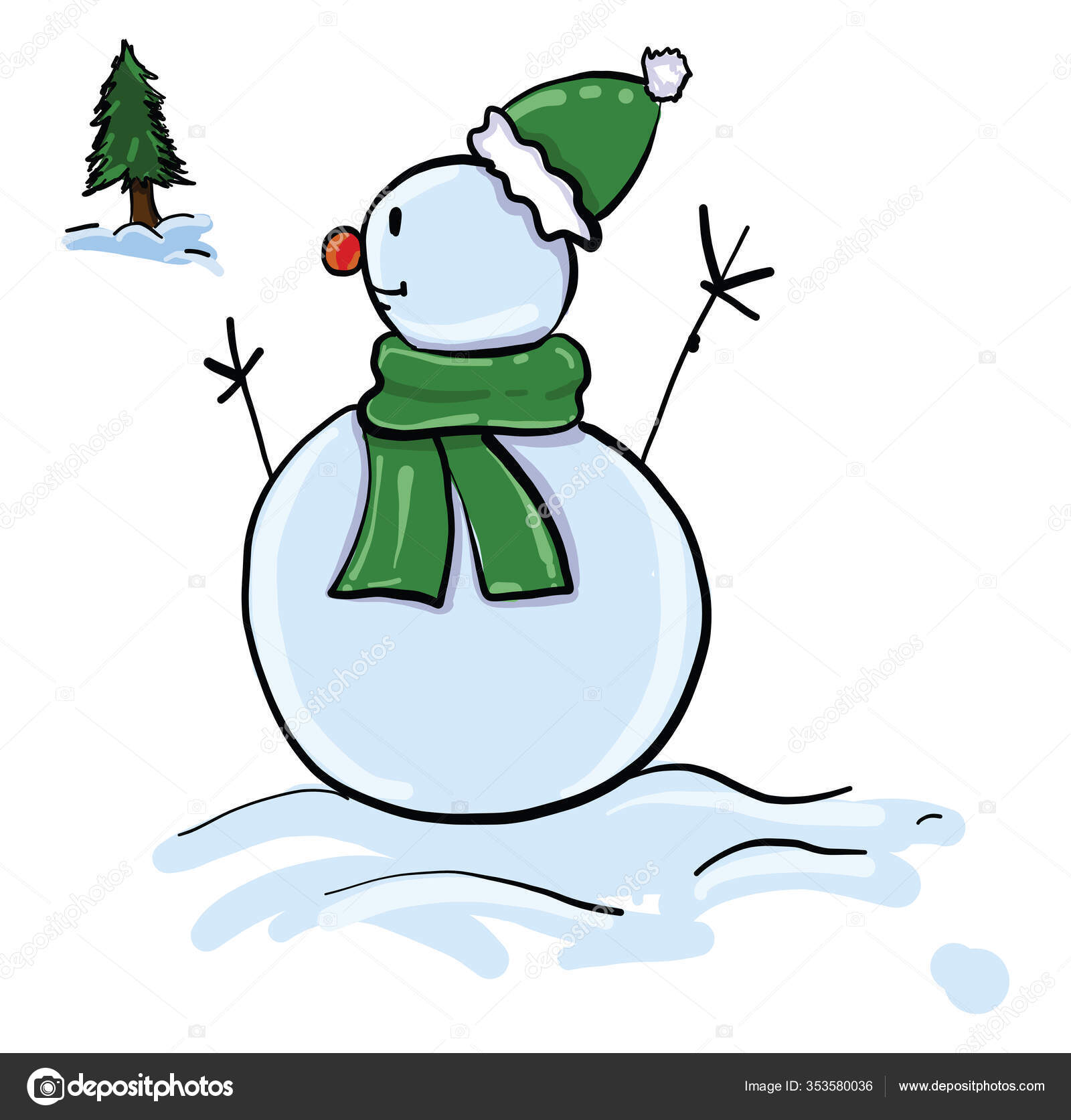 Schneemann Mit Grunem Schal Illustration Vektor Auf Weissem Hintergrund Vektorgrafik Lizenzfreie Grafiken C Morphart Depositphotos