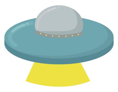 Uçan UFO, illüstrasyon, beyaz arkaplan üzerindeki vektör.