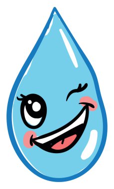 Göz kırpan su damlası, illüstrasyon, beyaz arkaplan üzerindeki vektör.