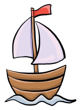 Su üzerinde ahşap tekne, illüstrasyon, beyaz arka plan üzerinde vektör.