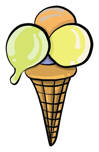 Three Ball Ice Cream Illustration Vector White Background — Stock Vector