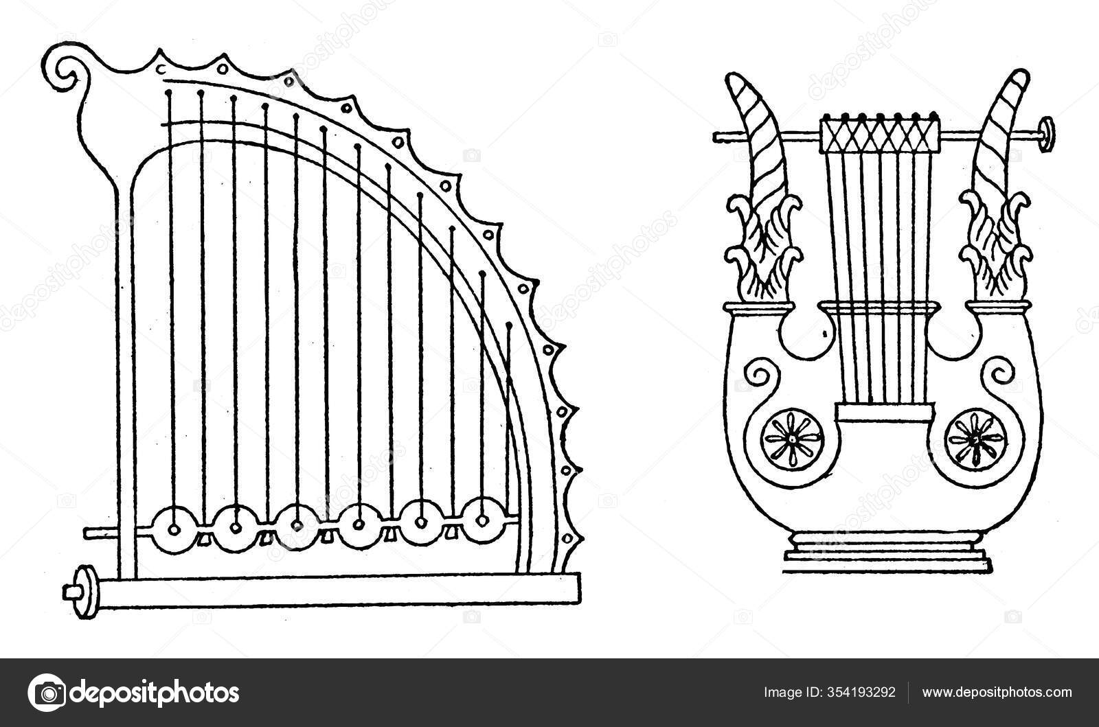 Two Forms Old Greek Lyre Strings Attached Yoke Lies Same Stock Vector