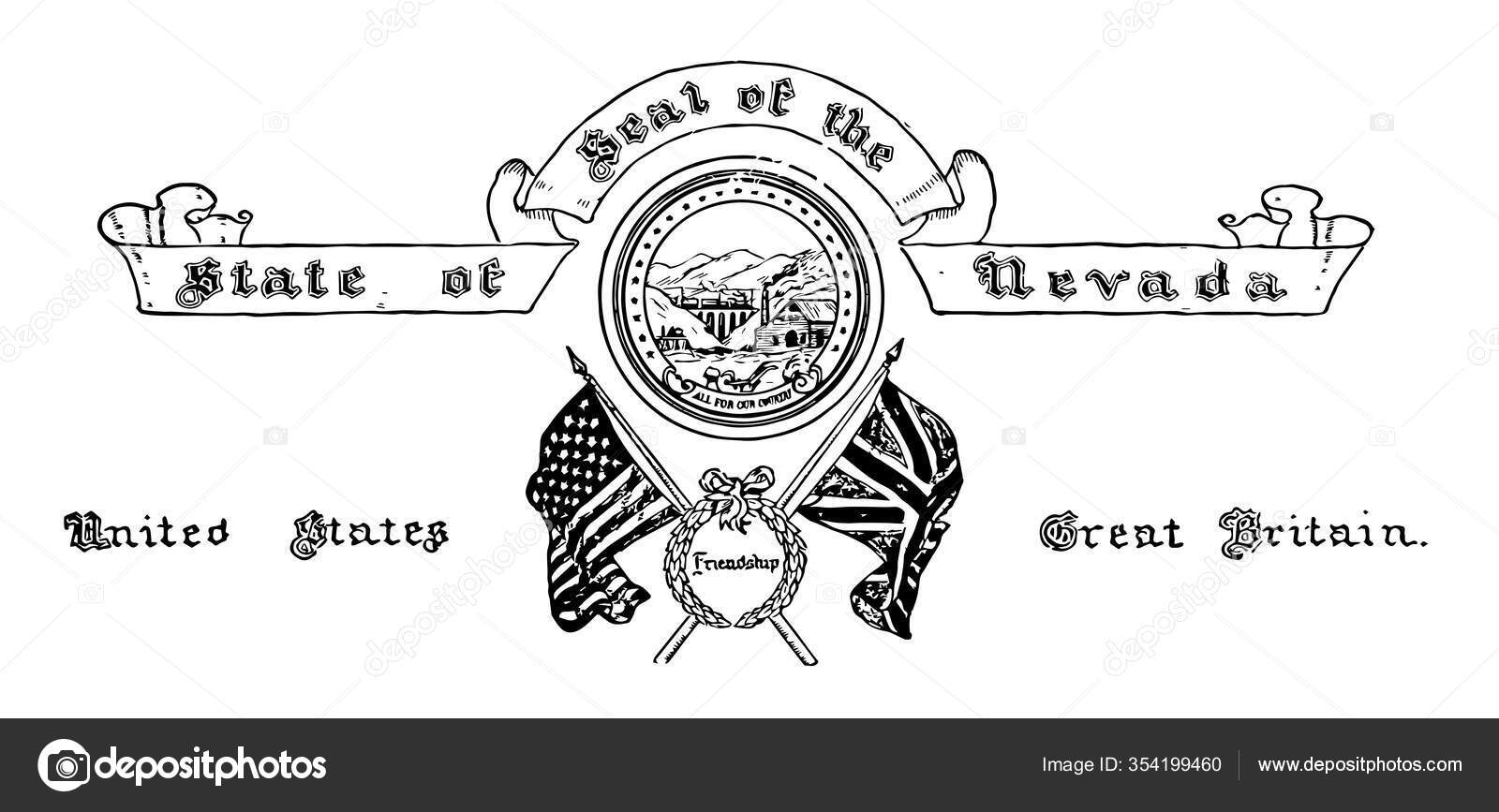 United States Seal Nevada Seal Has Two Flags United States Stock Vector