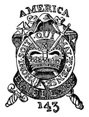 Bir pulun tipik bir temsili, ödenmiş paranın miktarını gösteren bir şeye yapışıp kalmış, sömürgecilerin vergilendirilmesi, klasik çizgi çizimi veya gravür çizimi için kullanılan bir şey..