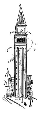 St. Mark 's' ın Campanile 'inde İtalya' nın simgelerinde üç tane çadır resmi var. Klasik çizim ya da oyma. 