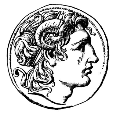 Büyük İskender 'in milattan önce 321-281 yıllarında Lysimachus' un sikkesinin üzerinde bulunan gümüş sikkesinin tipik bir temsili..
