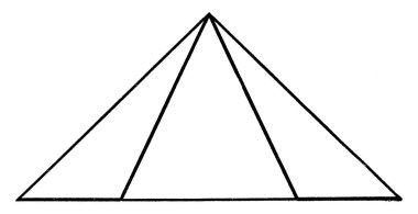 Eğer bir ikizkenar üçgendeki eşit segmentler ölçülürse, bu segmentlerin uçlarına zıt uçlara giden çizgiler eşit olacaktır, vintage çizgi çizimi veya kabartma çizimi.
