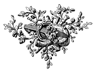An angle ornament in the hall of the Ministry of State in Paris with decorative designs of flowers and leaves, vintage line drawing or engraving illustration. clipart