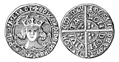 Edward II 'nin hükümdarlığı sırasında gümüş bir Groat' un ters ve ters taraflarında eski çağlardan kalma antik para, eski çağ çizimleri ya da oymalar görülür. 