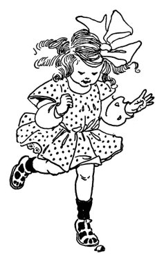 Seksek oynayan, taşın üzerinden atlayan, içinde üç farklı boyda resim olan bir kız, üç resimde etek giyen bir kız, klasik çizim ya da oyma. 