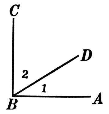 1 ve 2 açılarının tamamlayıcı açılar olduğunu gösteren bir çizim, ya toplamı 90 olan iki açı, klasik çizgi çizimi ya da kabartma çizimi