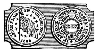 General John 'a bir madalya verildi. Birleşik Devletler İç Savaşı 'ndaki üstün hizmetleri için bir Dix. Klasik çizim ya da gravür çizimi.