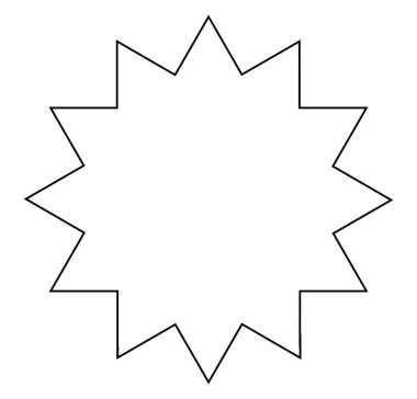 Görüntü, 24 kenarı 12 noktalı yıldız şeklindeki kapalı çukurluk geometrik şekli gösteriyor. Her üç resimde de de sadece 12 noktalı yıldız, klasik çizgi çizimi ya da oymacılığı gösteriyor. 