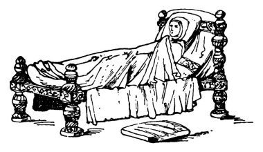 12. yüzyılda, ters çevrilmiş direklerle ve oyulmuş kenarlarla zengin bir şekilde dekore edilmişti. Önünde genellikle yatağa girebilmek için bir açıklık, klasik çizimler veya kabartma çizimler bulunuyordu..