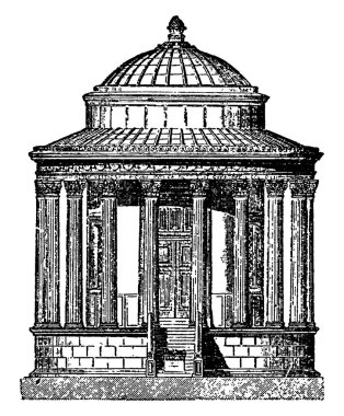 Tivoli, Tivoli, Jüpiter Capitolinus Roma yuvarlak bir tapınak, tapınak cennet, Cevlon, vintage çizgi çizme veya oyma illüstrasyon dini Tapınak.