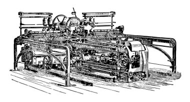 Bu resimde nerede normalde spinner tarafından gerçekleştirilen işlemler otomatik anlamına gelir, vintage çizgi çizme veya oyma illüstrasyon tarafından etkilenir katır temsil eder..