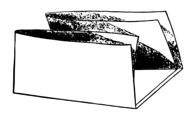 Bu resimde bir iş 3 bölümleri, vintage çizgi çizme veya oyma resimde olan Folded kağıt temsil eder..