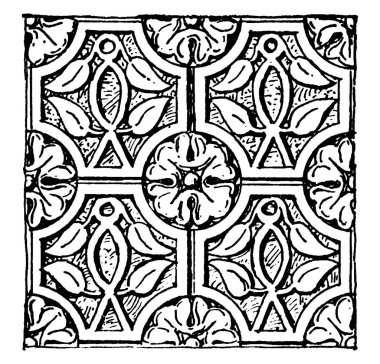 Suriye oyma Hıristiyan süsleme Tourmanin, vintage çizgi çizme veya oyma illüstrasyon.