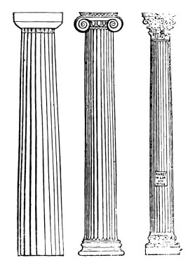 Columna binalar, düz destekleyen, Meydanı, taş, form, sabit, vintage çizgi çizme veya oyma illüstrasyon için dik yerleştirilmiş.