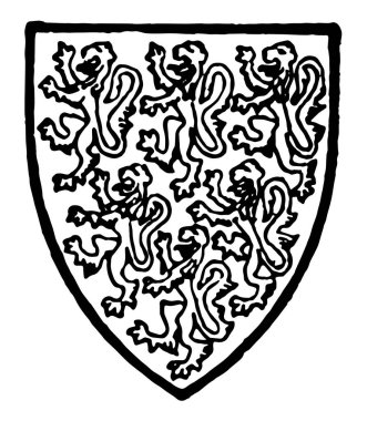 Kent Leyburne masmavi altı aslanlar gümüş, vintage çizgi çizme veya oyma illüstrasyon delik.