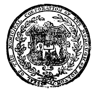 Bu mühür Bolton veya Bolton le Moors temsil eder, bu bir belediye ve parlamento borough İngiltere, vintage çizgi çizme veya oyma illüstrasyon