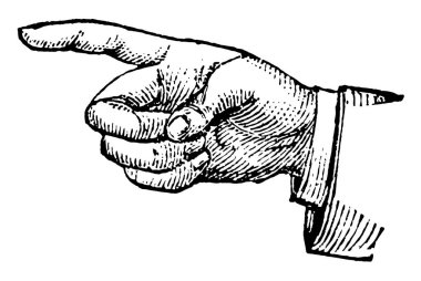 Bu resmi dizin oluşturma veya uyarıda, vintage çizgi çizme veya oyma illüstrasyon eller konumda temsil eder..