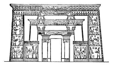 Isis Tapınağı, Roma Tapınağı, Mısır tanrıçası Isis, Hellenized Mısır Tapınağı, Roman kolonisi, tam olarak teyit, vintage çizgi çizme veya oyma illüstrasyon.