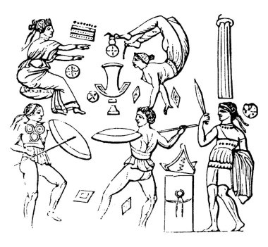 Bölünmüş iki tür Salatio hareketleri ya da hareket ve tutumlar tarafından hızlı, tek olayları veya bir dizi olay, vintage çizgi çizme veya oyma resimde var.