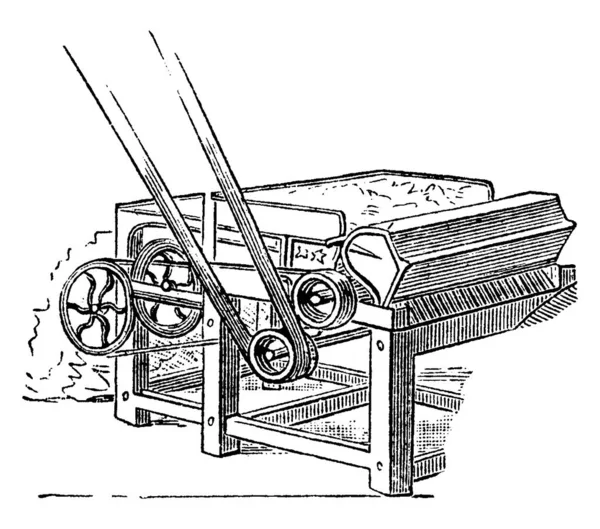 棉机一种棉机或棉制杜松子酒 用来将棉纤维与种子 复古线条或雕刻画分开 — 图库矢量图片