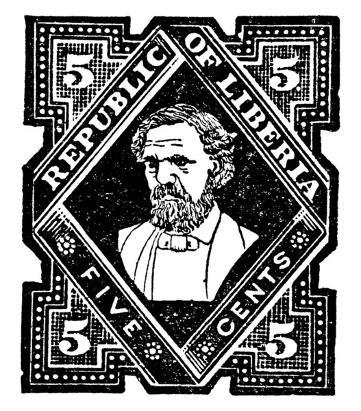 1893年に発売されたリベリア封筒 5セント 紙製の小さな接着剤で ヴィンテージライン ドローイング または挿絵を彫ることを主な目的として支払われたお金の額を示すものであった — ストックベクタ