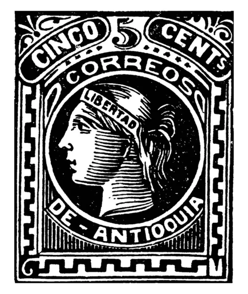 Antioquia República Colombiana Sello Centavos 1883 Pequeño Trozo Papel Adhesivo — Vector de stock