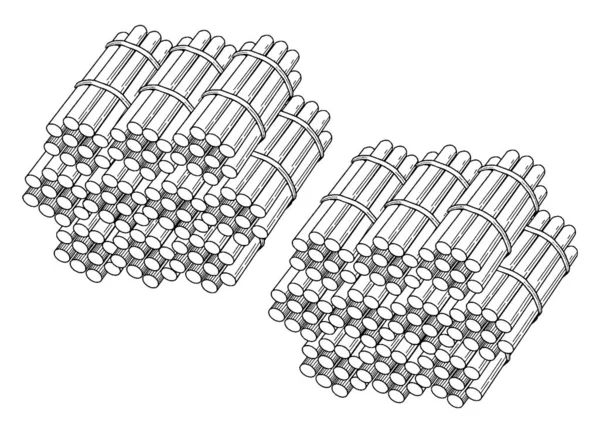 可用于教授计数 放置值 复古线条绘图或雕刻图解的 由200根捆成几百根的木棍的典型代表 — 图库矢量图片