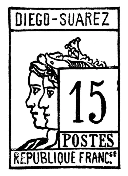 Diego Suarez Stamp 1890 Diego Surez Uma Cidade Ponta Norte —  Vetores de Stock