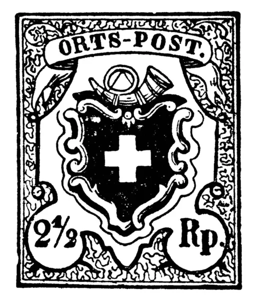 Suíça Selo Rappen 1850 Pequeno Pedaço Papel Adesivo Preso Algo —  Vetores de Stock