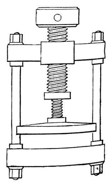 猎人螺钉由两个螺钉组成 一个大的和一个小的 前者被螺钉在内部 允许后者钉在里面 老式线条绘图或雕刻插图 — 图库矢量图片
