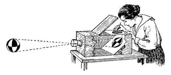 Kép Egy Nőt Ábrázol Aki Egy Illusztrációt Készít Camera Obscura — Stock Vector