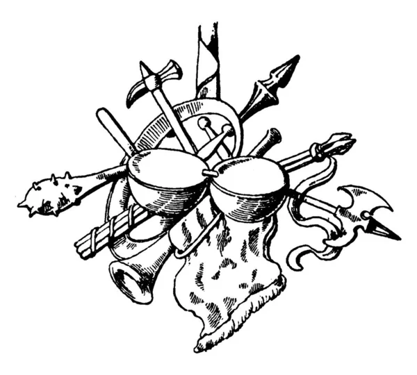 Ilustrace Renesance Honil Kovové Misky Dekorativními Vzory Jako Kladivo Šipky — Stockový vektor