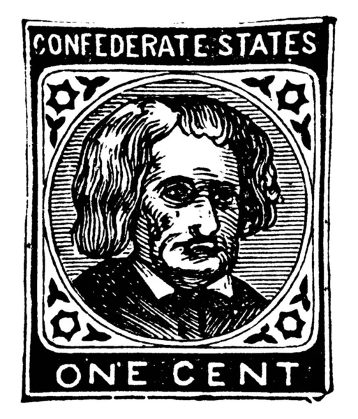 1863年至1864年的邦联邮票 1美分 粘贴在某一物件上 显示已支付的款额 主要是邮票 老式线条图画或版画插图 — 图库矢量图片