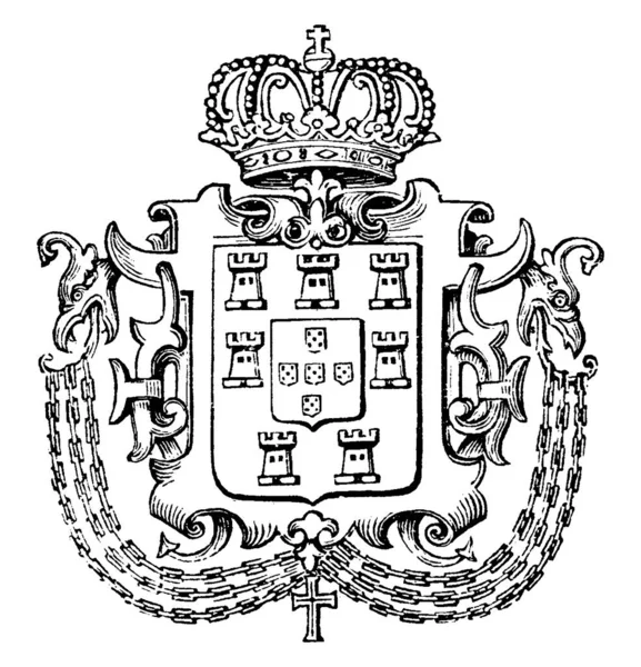 Escudo Armas Portugal Consta Diseños Repetidos Además Signos Corona Muchos — Vector de stock