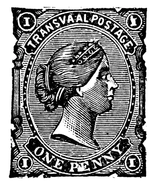 1878年至1881年的南非邮票 1美分 上面粘着一张小胶粘纸 上面印着一些钱 老式线条或雕刻图解 — 图库矢量图片