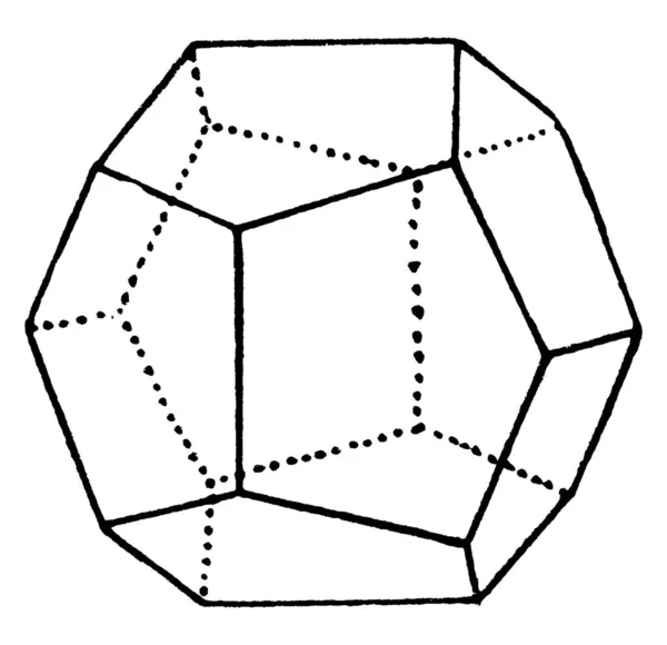 在几何学中 五边形十二面体是指具有十二个五边形面的任何多面体 老式线条画或雕刻图解 — 图库矢量图片