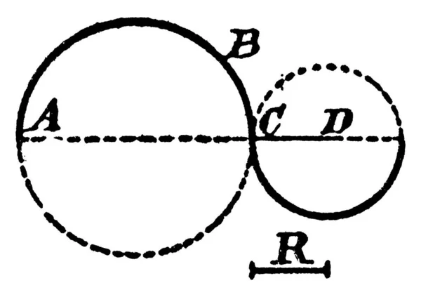 Illustrazione Che Mostra Come Costruire Cerchio Tangente Cerchio Con Dato — Vettoriale Stock