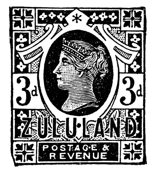 1888 년부터 Zululand Stamp 빈티지 라인그리기 삽화를 새기기 지불하는 무언가에 — 스톡 벡터