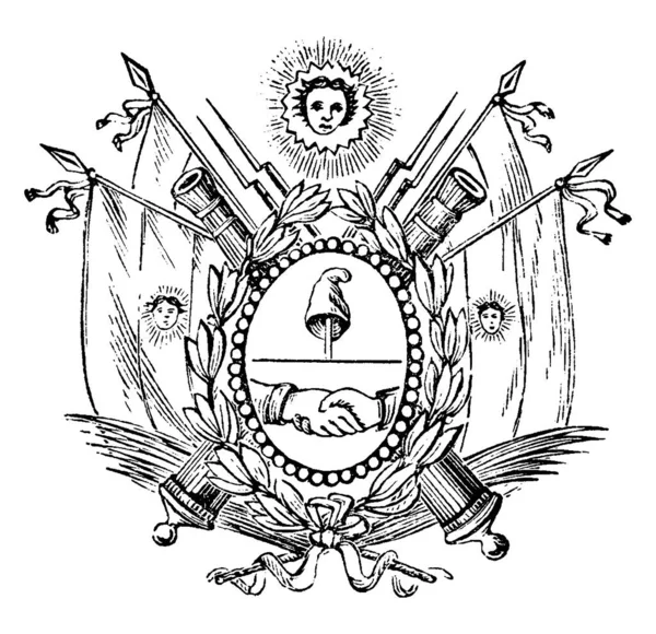 Герб Буэнос Айрес Выгравированный Лицами Крылья Птицы Две Руки Пожаты — стоковый вектор
